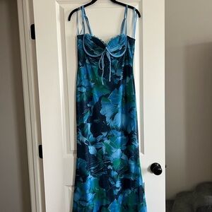 Blue Floral Spaghetti Strap Dress